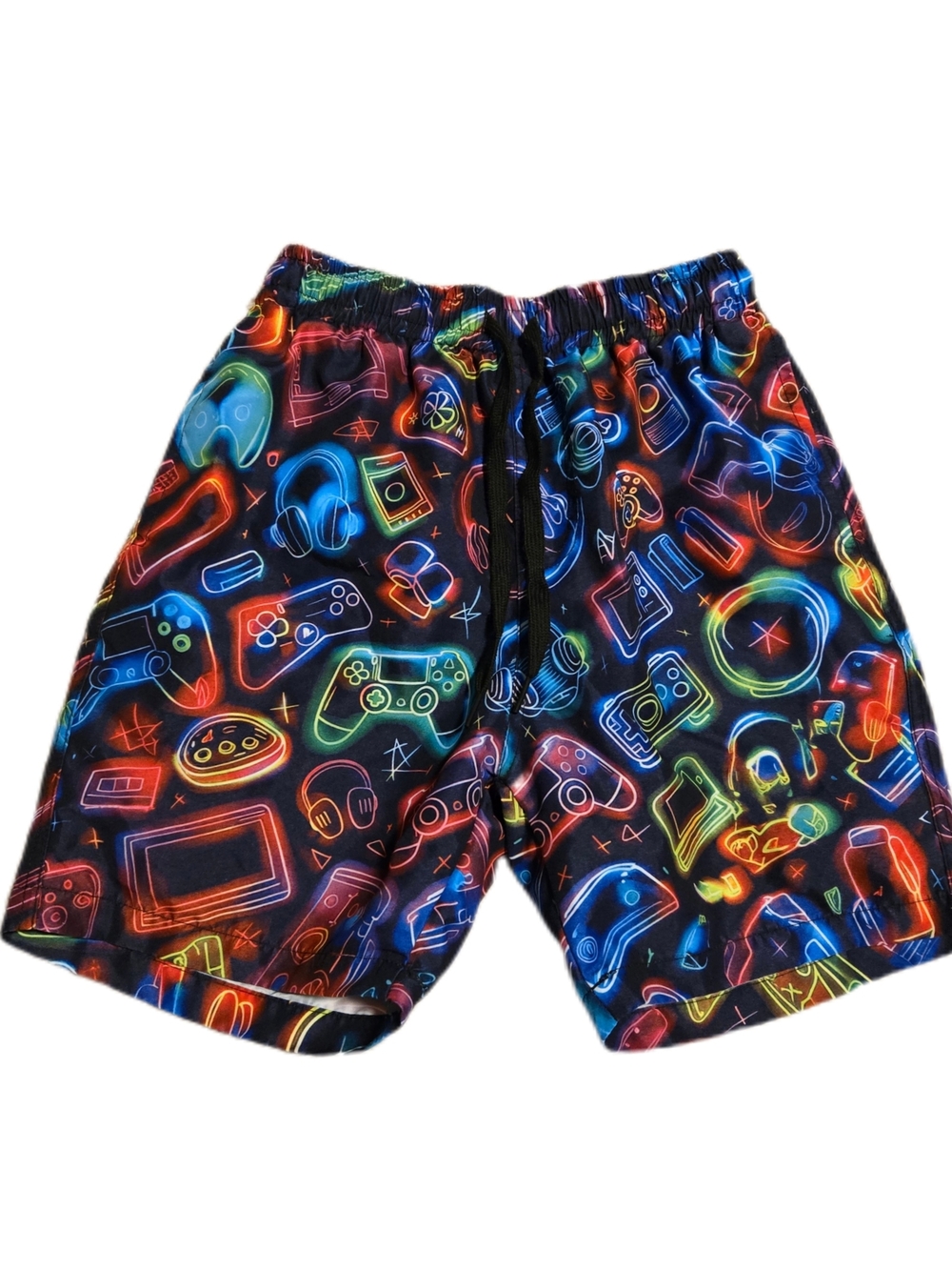 Neon Gamer Print Elastic Waist Swim Trunk Shorts